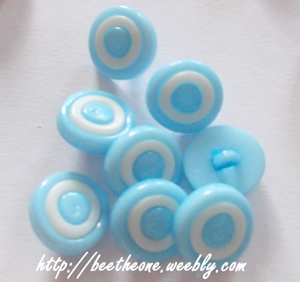 Bouton rond à queue en plastique anneau blanc - 13 mm - 19 coloris disponibles