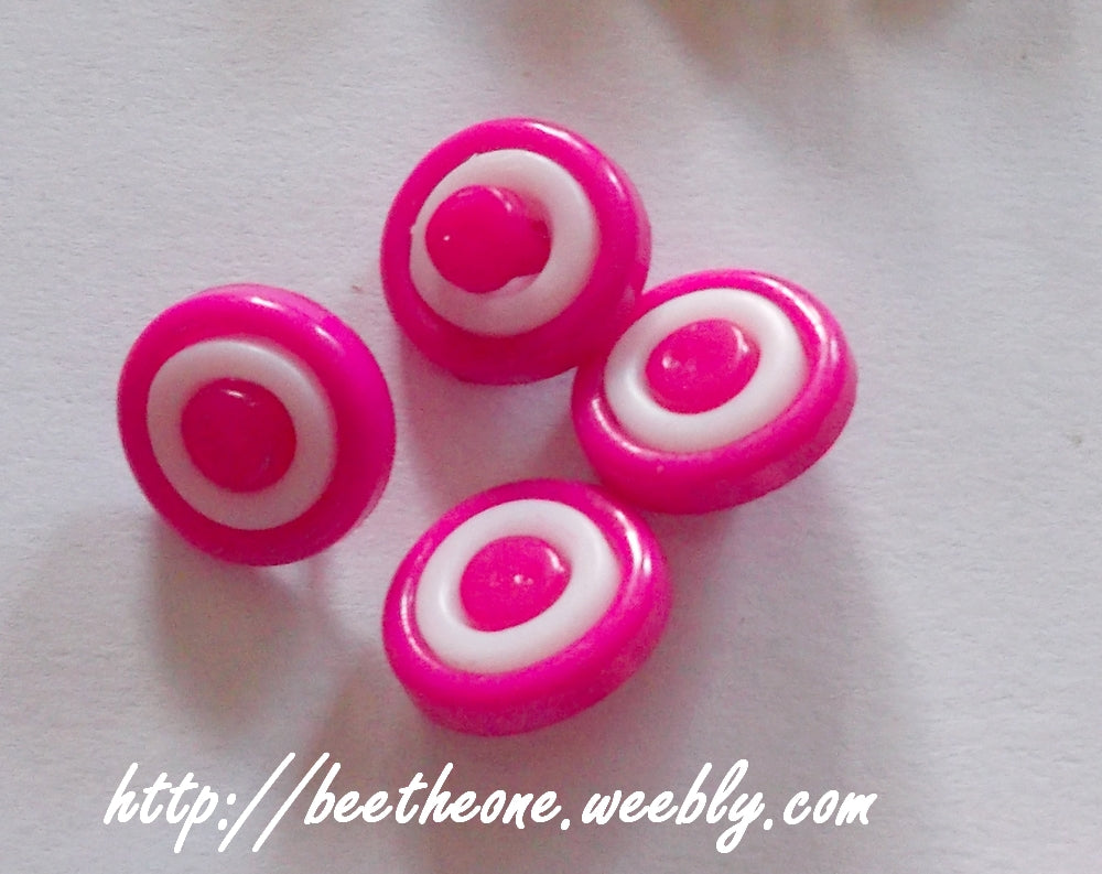 Bouton rond à queue en plastique anneau blanc - 13 mm - 19 coloris disponibles