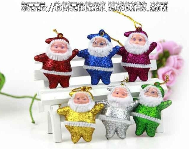Lot de 6 Décorations Ornements pour Sapin de Noël - Assortiment de 6 Père Noël pailletés