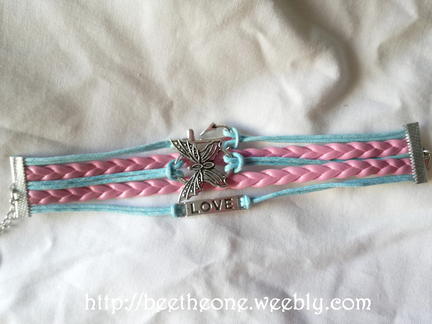 Bracelets multi-rangs roses et bleus Breloques Papillon