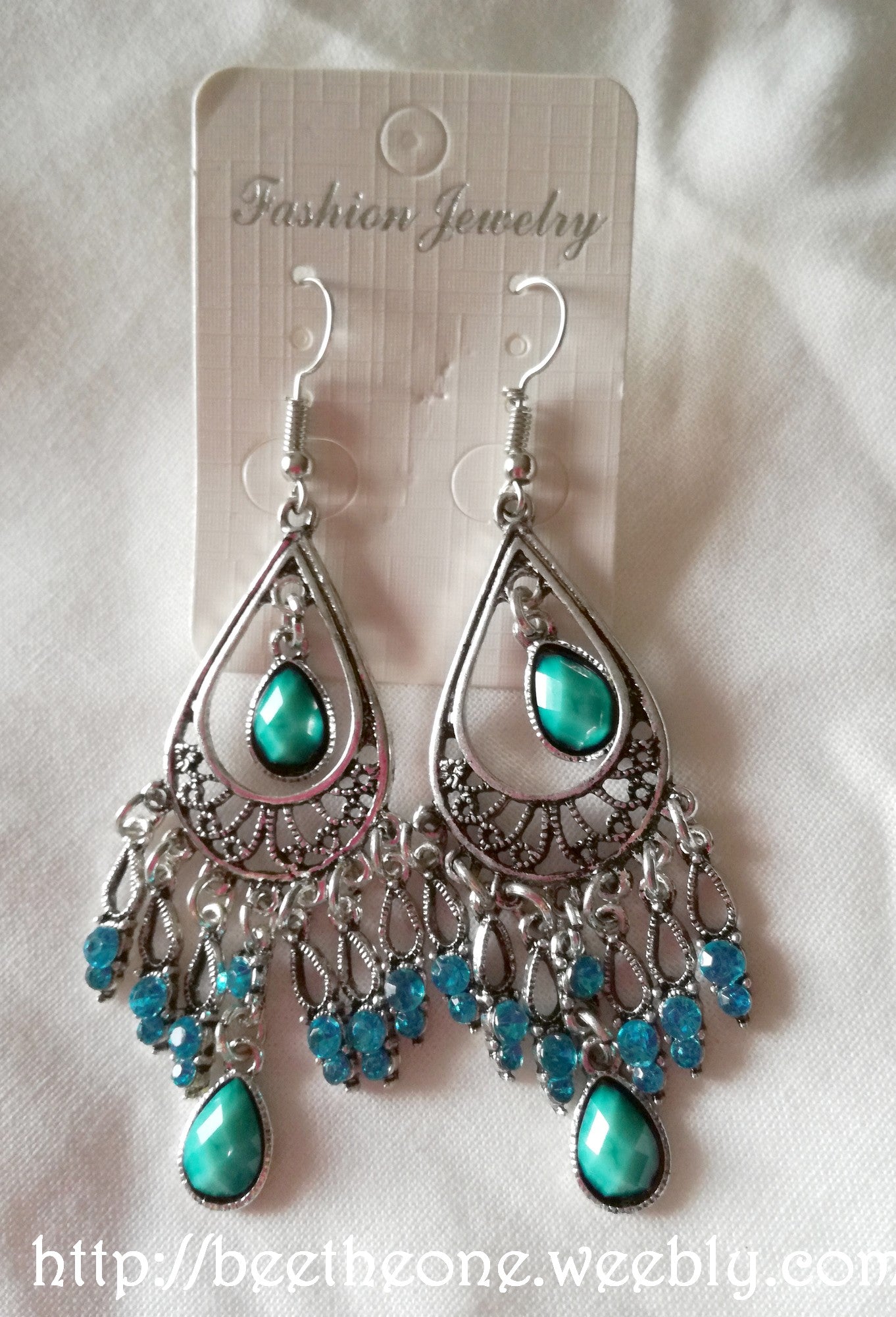 Longues Boucles d'oreilles Chandeliers Bohème Gouttes Turquoise et strass