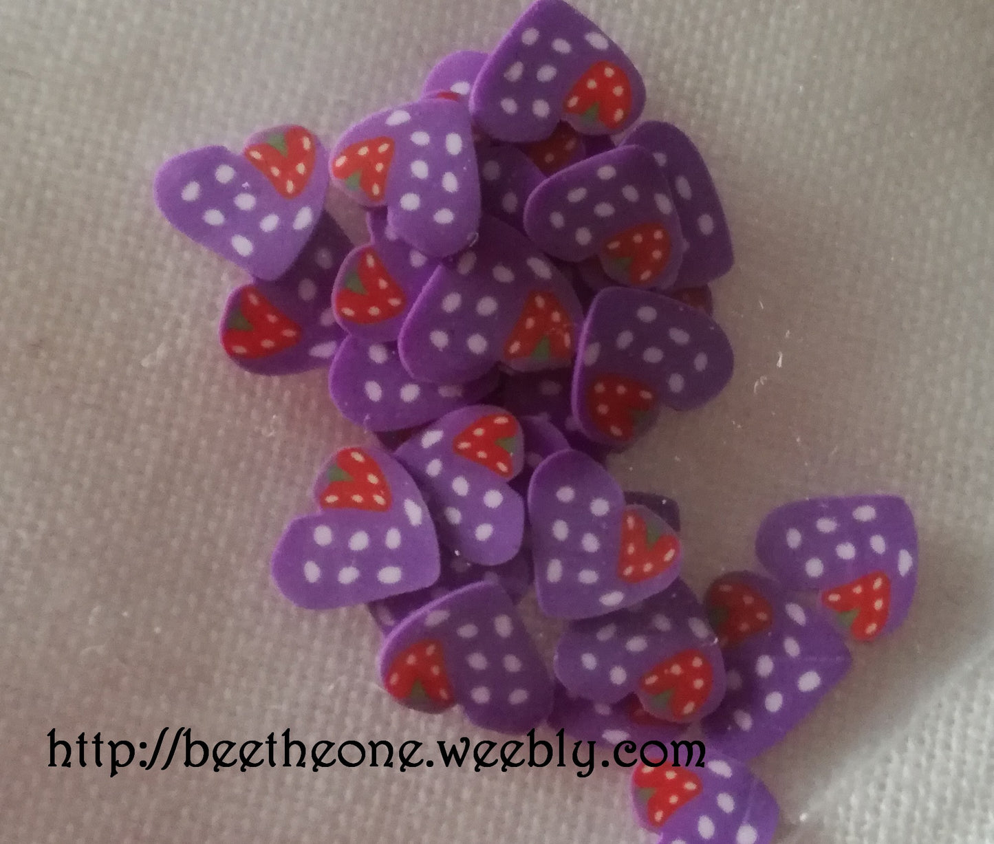 Lot de 10 Tranches de Cannes Bâton Fimo Pâte Polymère - Coeur à pois et fraise