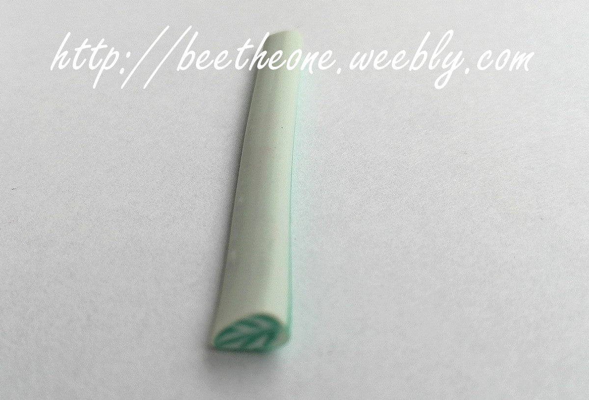 Canne Bâton Fimo Pâte Polymère - Plume/feuille blanche arrondie à nervure verte