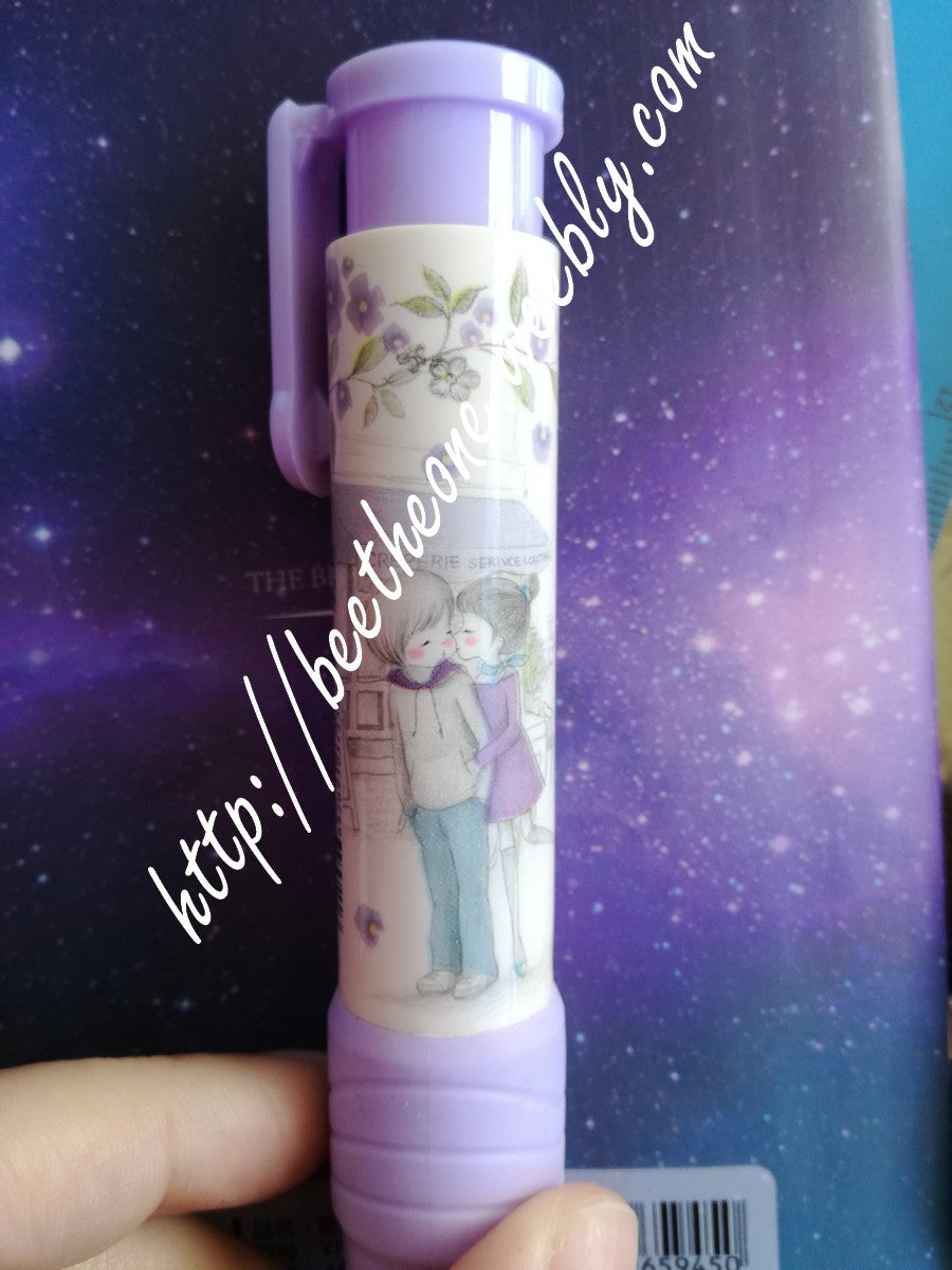 Stylo-gomme à effacer "Couple kawaii" - Bleu pâle ou mauve