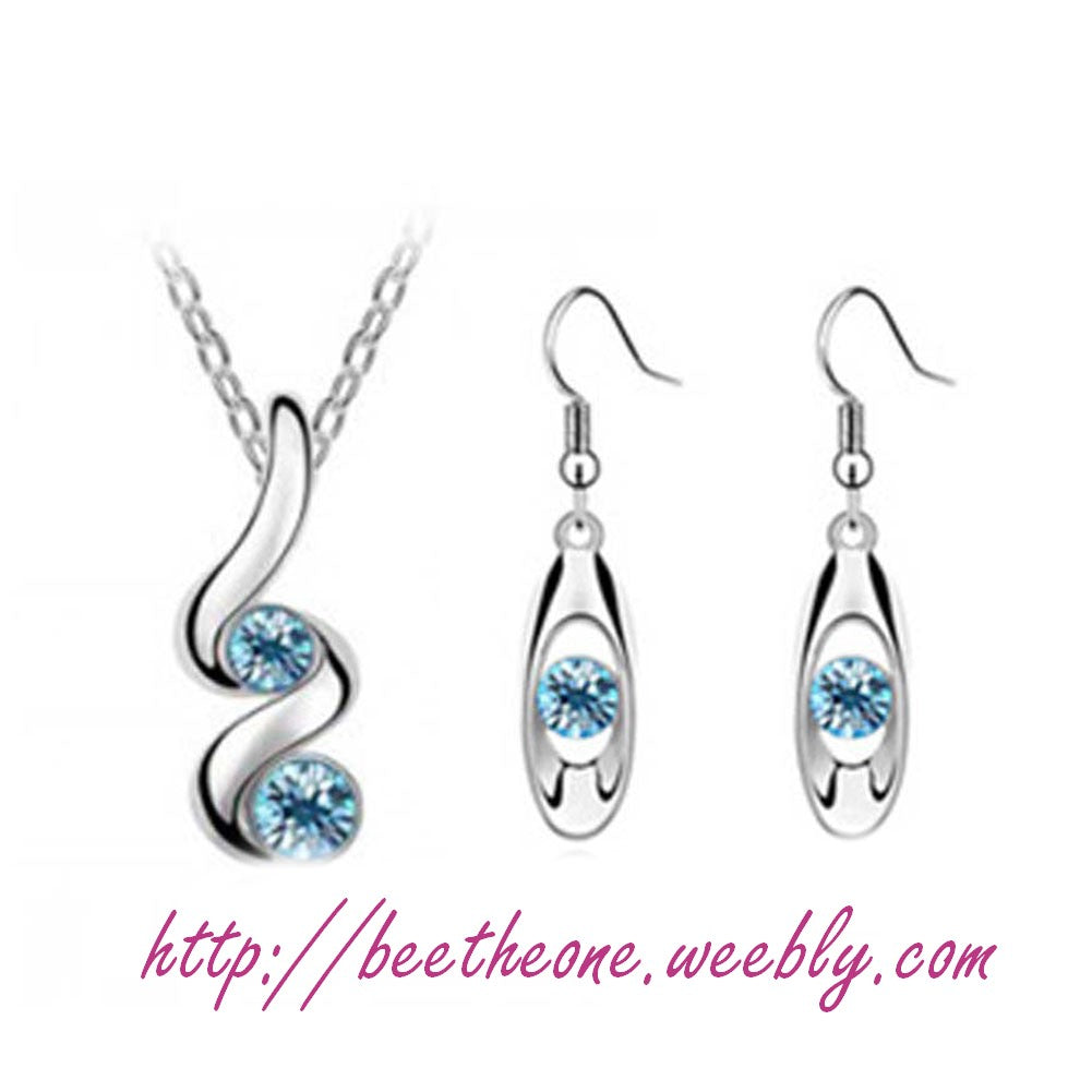 Parure "Alice" Collier et Boucles d'oreilles Pierre colorée - Bleu