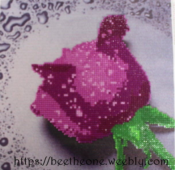 Kit Broderie Diamant Fleur "Ma Première Rose" - 30 x 30 cm - Rouge, rose ou violet