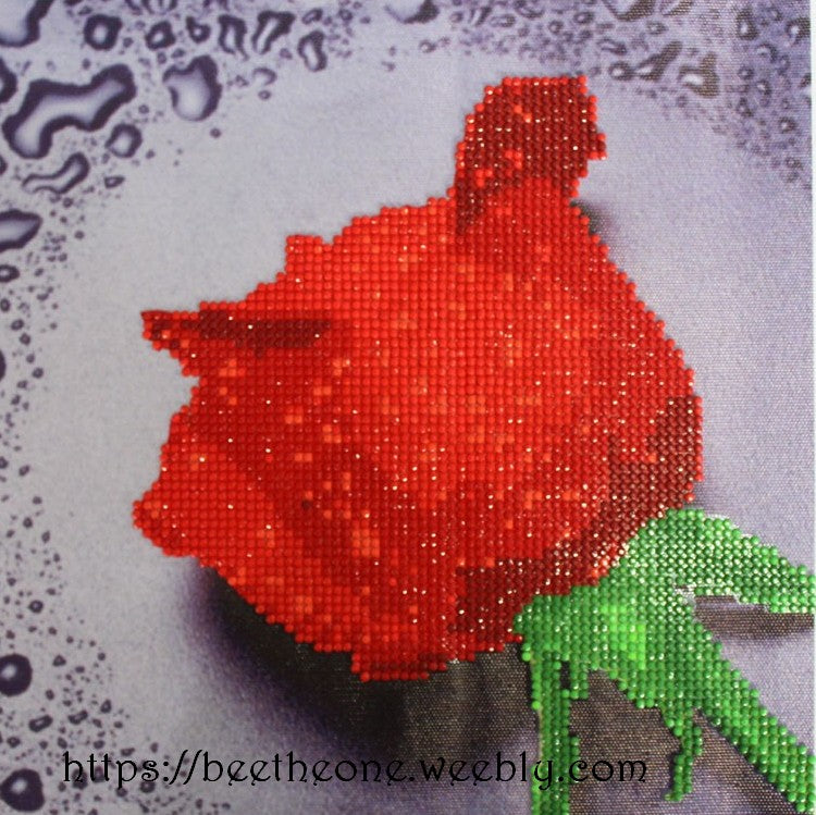 Kit Broderie Diamant Fleur "Ma Première Rose" - 30 x 30 cm - Rouge, rose ou violet
