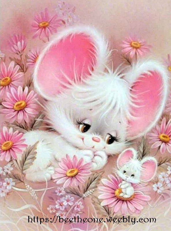 Kit Broderie Diamant Animaux "La Sieste des Lapins aux grandes oreilles" - 25 x 30 cm