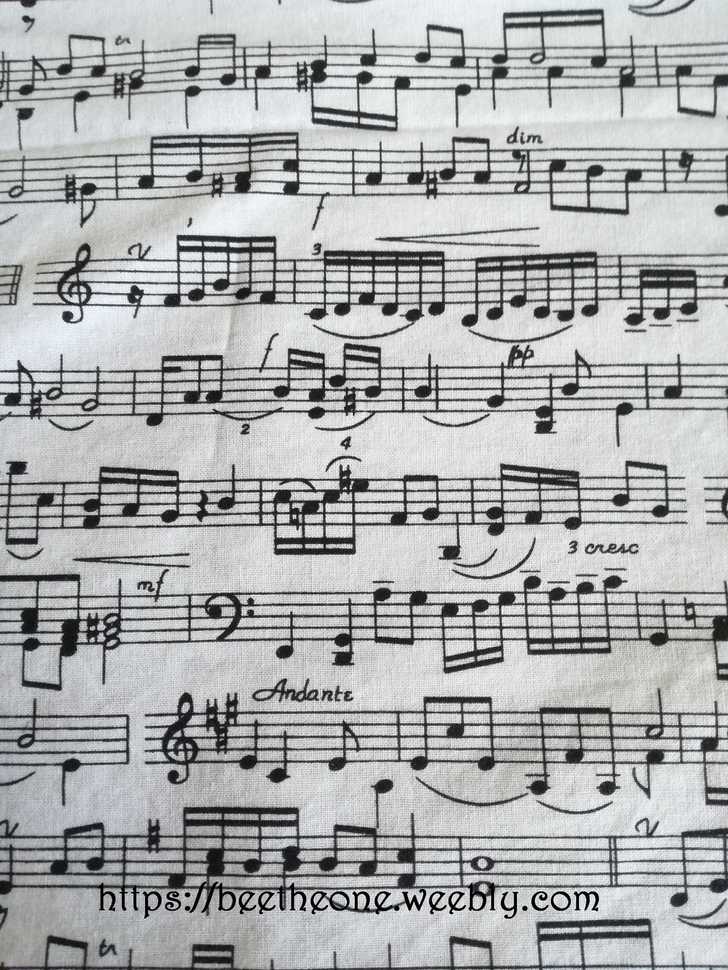 Coupon de tissu Popeline de coton gris clair - Portée, partition de musique - 25 x 25 cm ou 50 x 50 cm