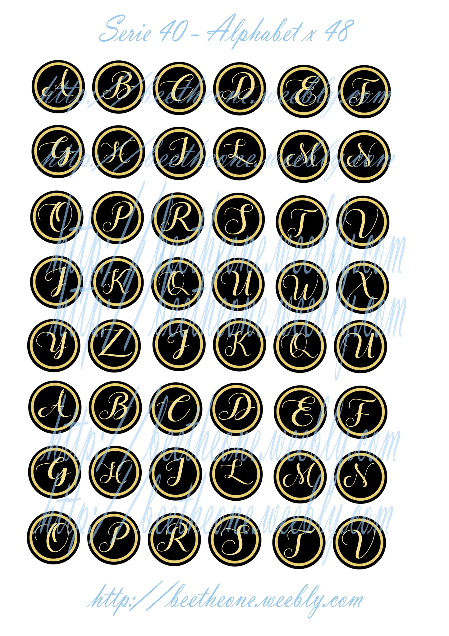 Images digitales pour Cabochons - Alphabet (26 lettres) - 48 images x 25 mm - A télécharger et imprimer