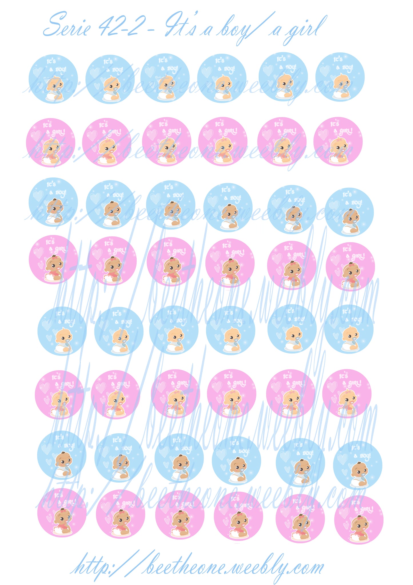 Images digitales pour Cabochons - Naissance Bébé C'est un garçon / une fille (4 designs) ou It's a boy/Girl - 48 images x 25 mm - A télécharger et imprimer