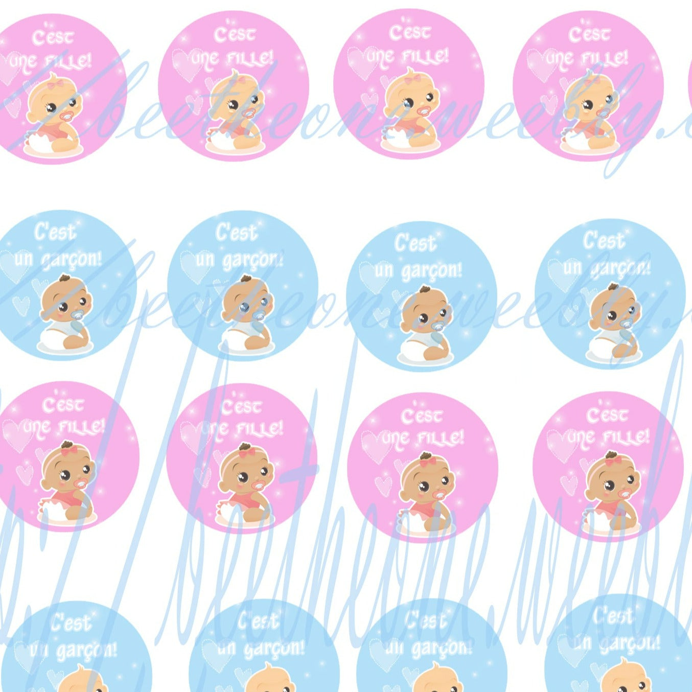 Images digitales pour Cabochons - Naissance Bébé C'est un garçon / une fille (4 designs) ou It's a boy/Girl - 48 images x 25 mm - A télécharger et imprimer