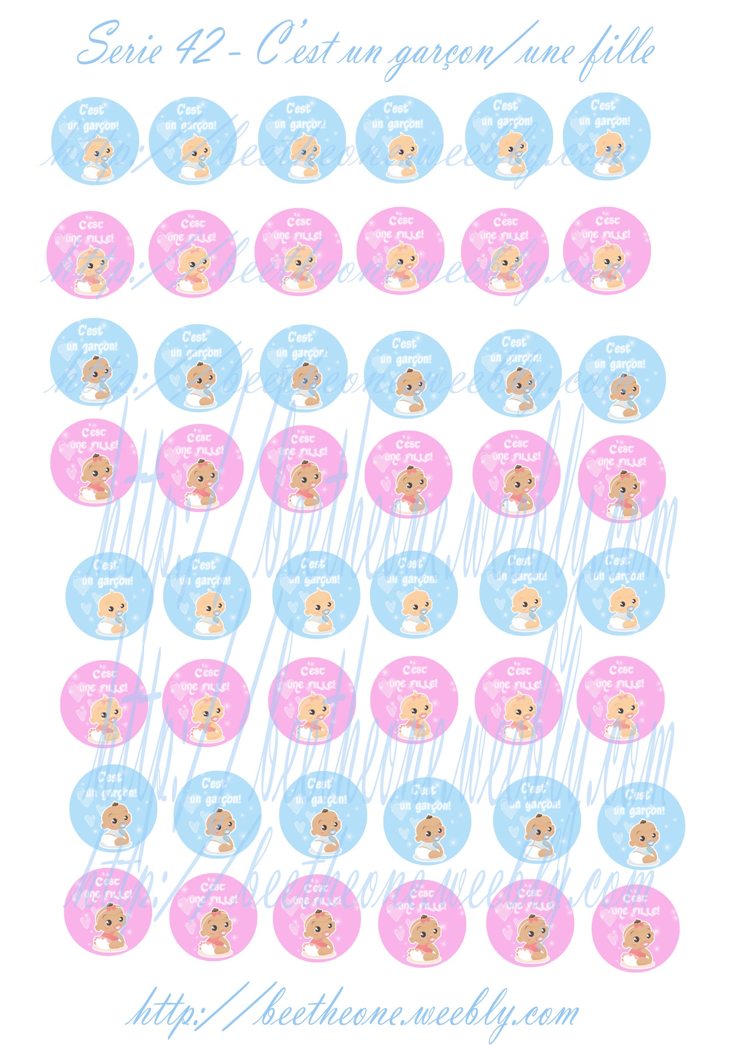Images digitales pour Cabochons - Naissance Bébé C'est un garçon / une fille (4 designs) ou It's a boy/Girl - 48 images x 25 mm - A télécharger et imprimer