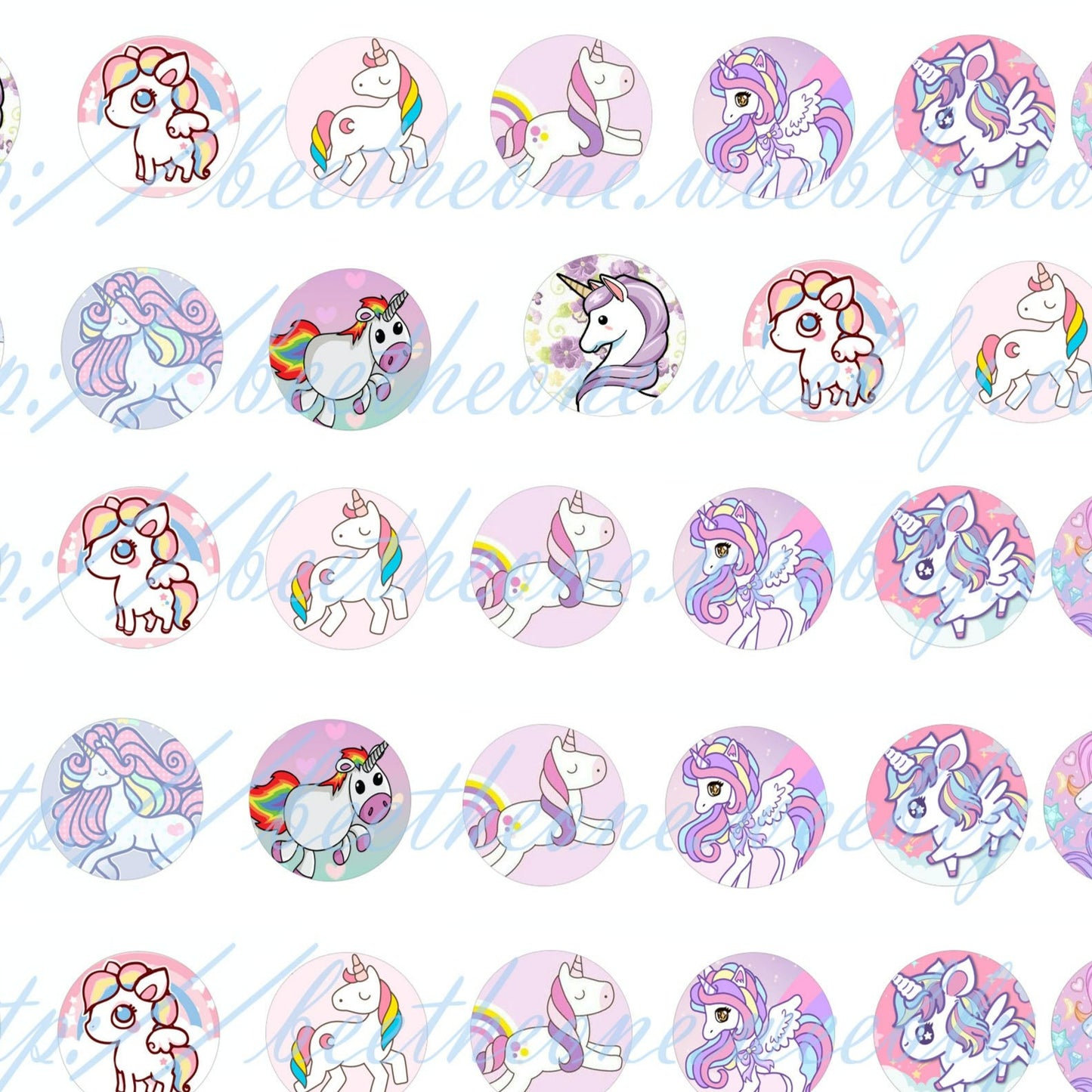 Images digitales pour Cabochons Mix Licornes Kawaii - 53 images x 20 mm - A télécharger et imprimer