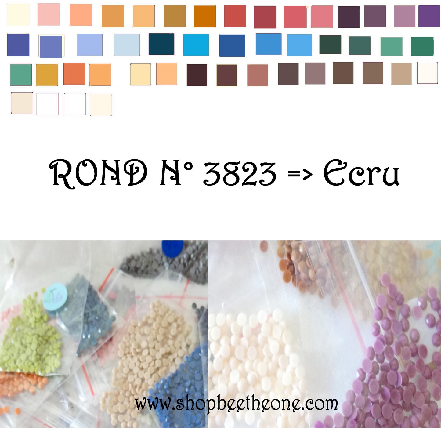 1 g (+/- 240 pièces) de Cabochons strass ronds à facettes pour broderie diamant - Coloris DMC 3823 à Ecru - sans marque