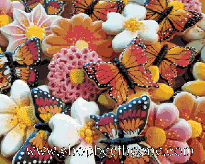 Diagramme grille digitale Broderie au point de croix - "Les Biscuits papillons" - Collection "Les Papillons"