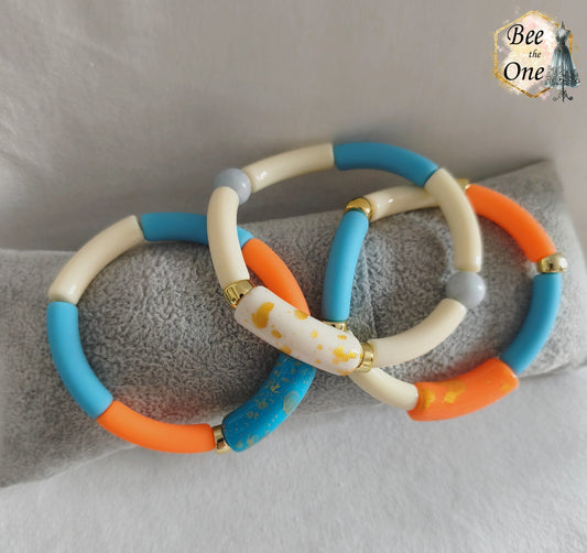 Bracelets élastiques en perles tubes (+ tuto noeud chirurgien) - version été (Facile)