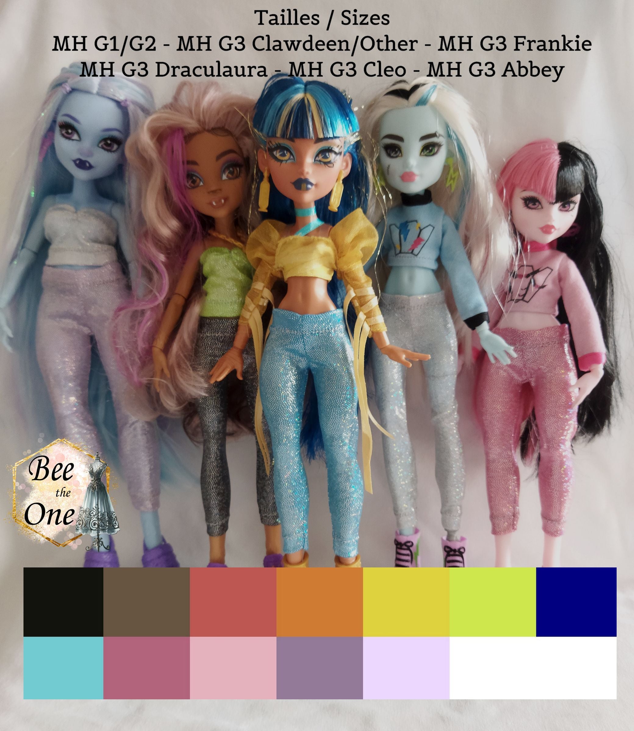 Pantalon collant leggings 7/8 imprimé holographique pour poupées Monster High - 6 tailles - 13 coloris - Collection Basics - par Bee the One