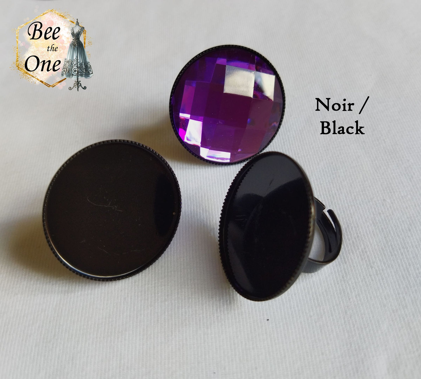 Support cabochon pour bague ajustable - pour cabochon 30 mm - noir, argenté ou bronze