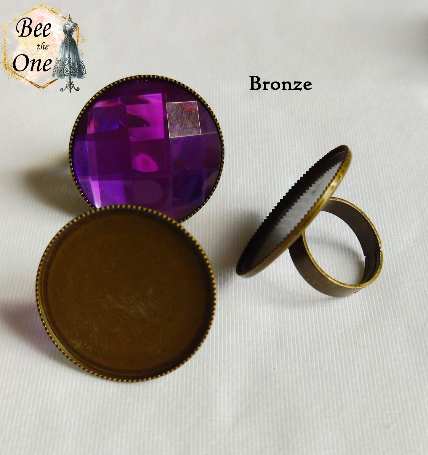 Support cabochon pour bague ajustable - pour cabochon 30 mm - noir, argenté ou bronze