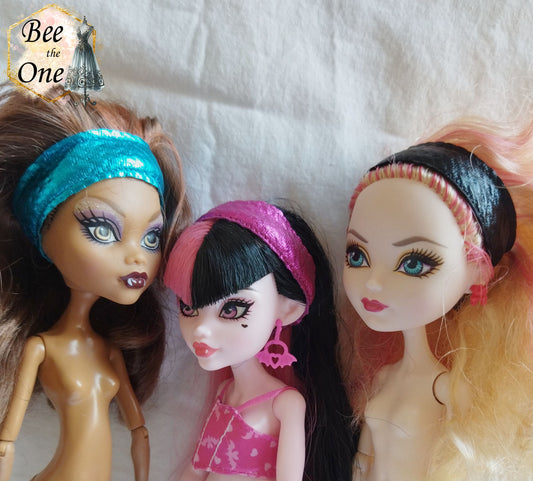 Bandeau de tête brillant pour poupées Monster High/Ever After High/Hairmazing - 3 coloris - Collection Glitter Party - par Bee the One