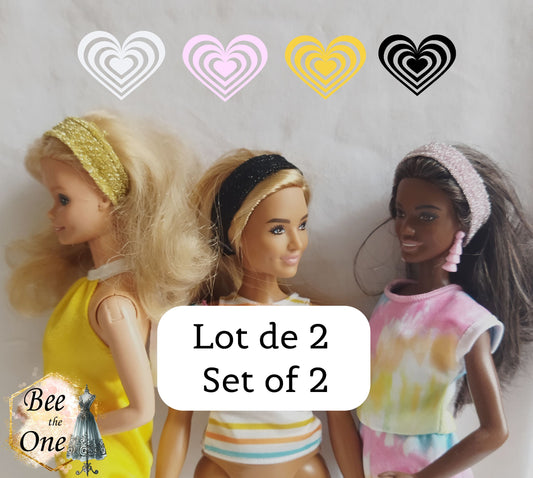Lot de 2 Bandeaux de tête brillant pour poupées Barbie - 4 coloris - Collection Glitter Party - par Bee the One