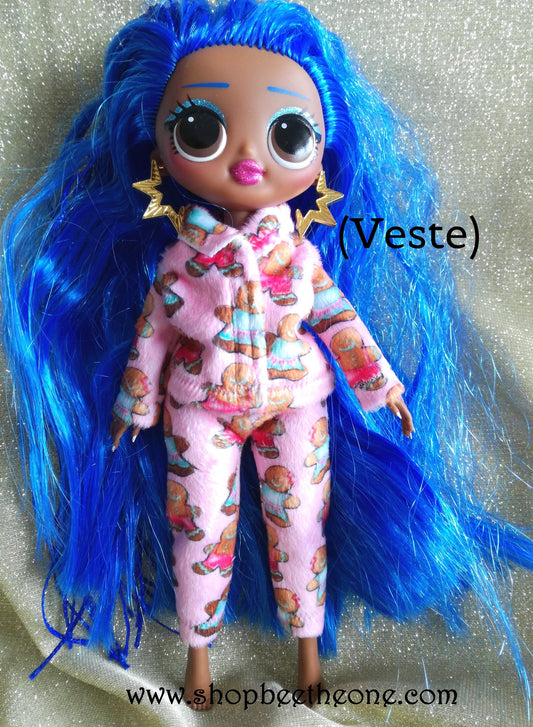 Pyjama de Noël (Veste) "Bonhommes pain d'épice" tout doux - pour poupées L.O.L Surprise! O.M.G - tissu exclusif - Collection Noël - par Bee the One