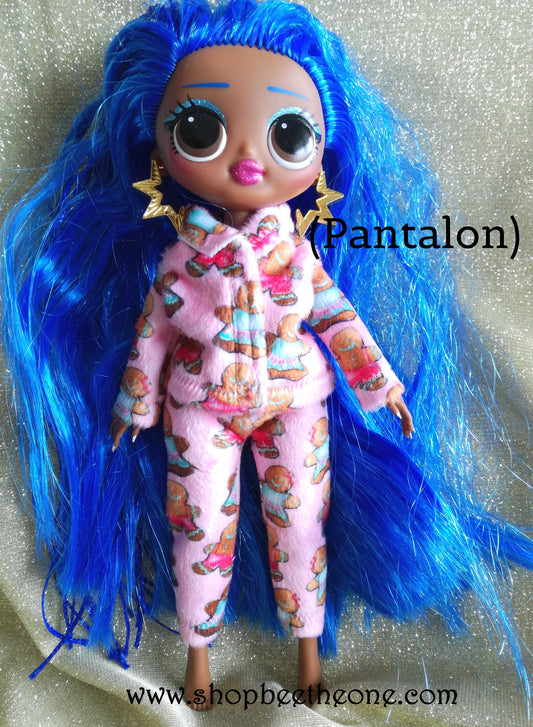 Pyjama de Noël (Pantalon) "Bonhommes pain d'épice" tout doux - pour poupées L.O.L Surprise! O.M.G - tissu exclusif - Collection Noël - par Bee the One