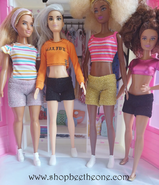 Short brillant pour poupées Barbie - 3 couleurs - 4 tailles - Collection Glitter Party - par Bee the One