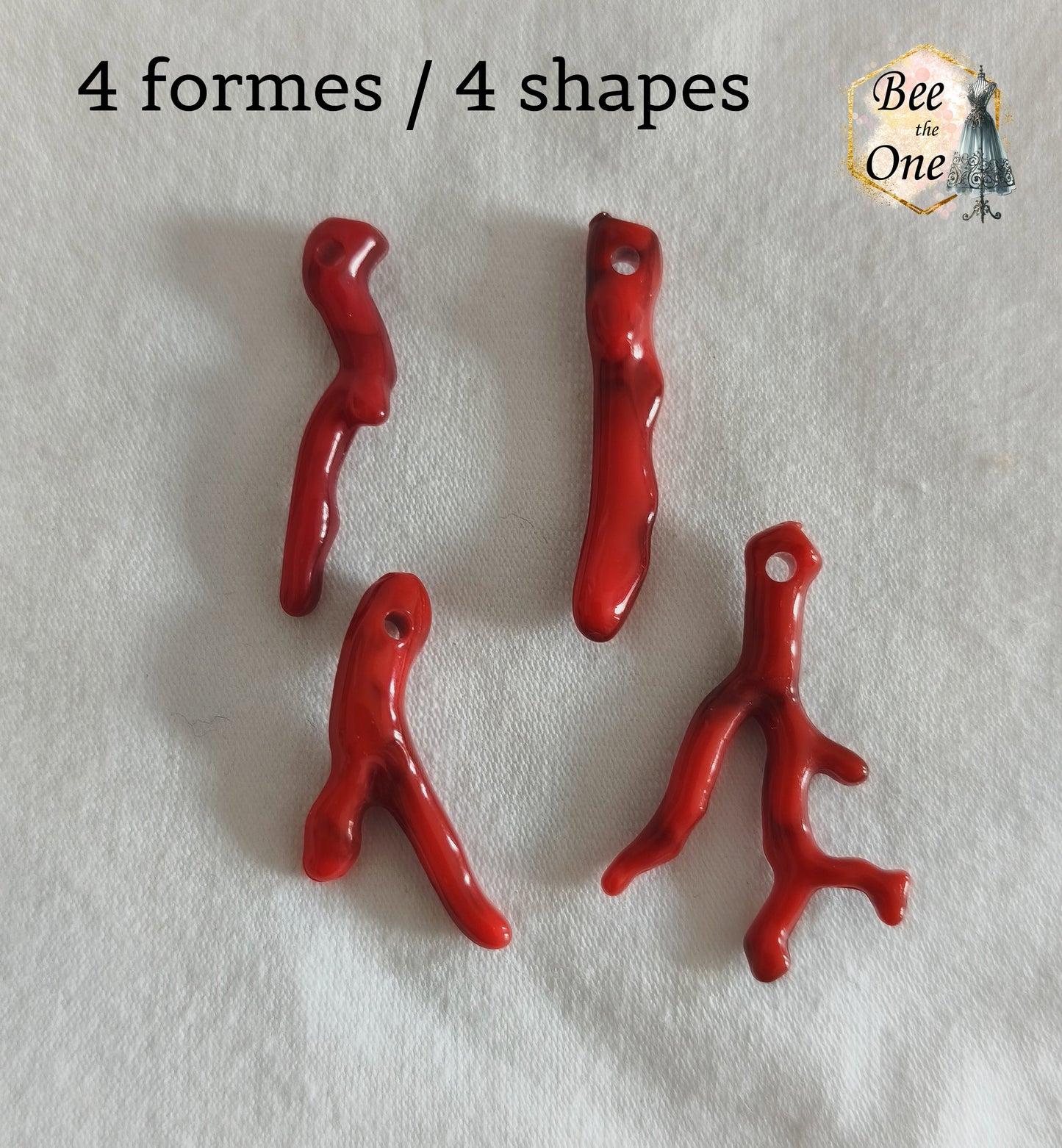 Breloque Corail rouge en acrylique - environ 30 mm - 4 formes