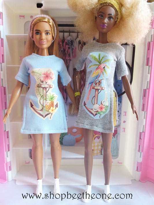 Tunique longue fendue à manches courtes pour poupées Barbie - 2 couleurs - 4 tailles - Collection Glitter Party - par Bee the One