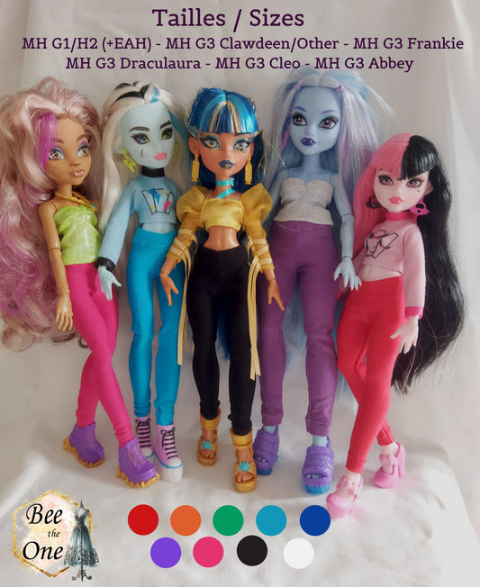 Pantalon collant leggings pour poupées Monster High - 6 tailles - 9 coloris - Collection Basics - par Bee the One