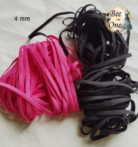 Elastique plat en nylon - 4 mm x 1 m - Noir ou rose vif