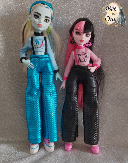 Pantalon à bretelles et vraies poches pour poupées Monster High G3 - Edition Limitée - 2 modèles - Collection Glitter Party - par Bee the One