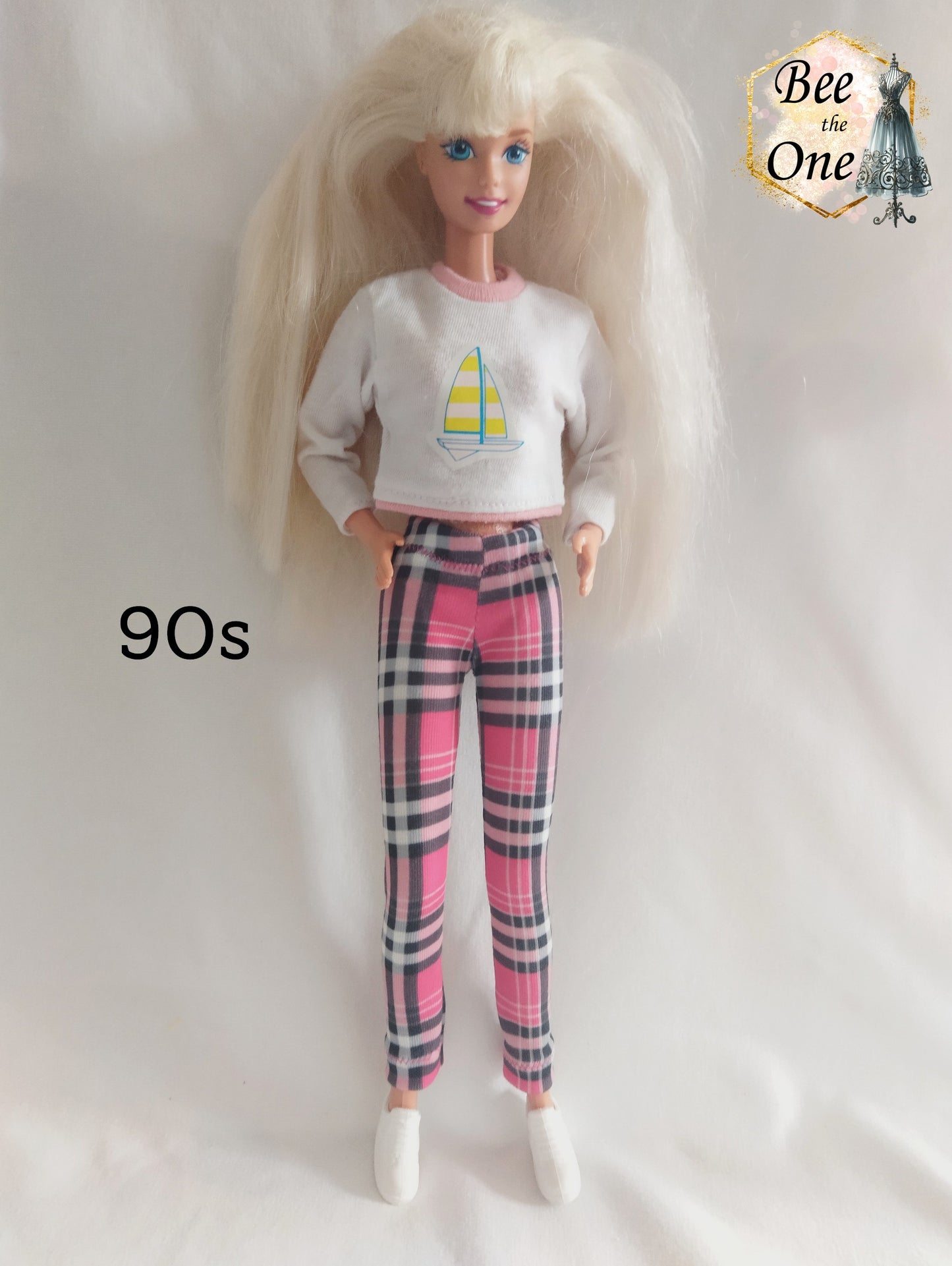 Pantalon collant leggings long motif tartan pour poupées Barbie - 3 tailles - Collection Basics - par Bee the One