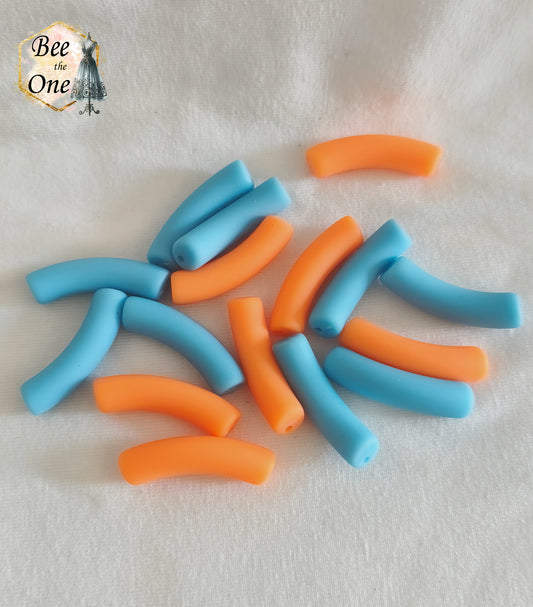 Perle tube en acrylique finition mate - 32 x 7 mm - Bleu ou orange