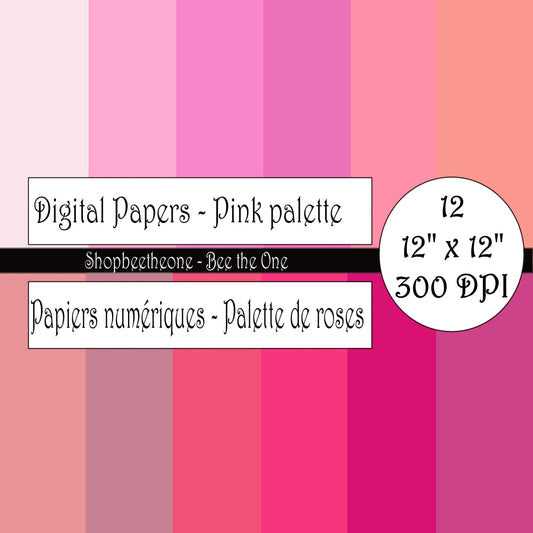 Papiers numériques "Palette de Roses" - 12" x 12" - 300 DPI - Set de 12 images - A télécharger