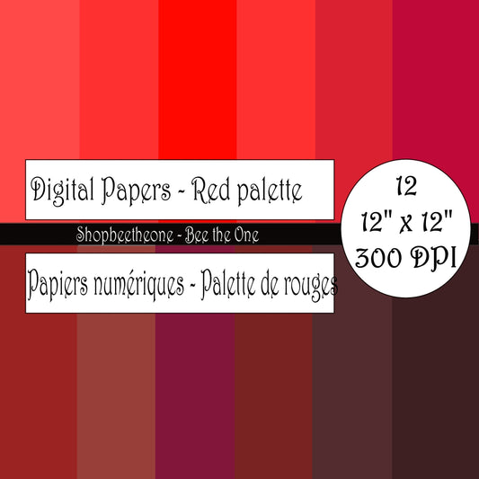 Papiers numériques "Palette de Rouges" - 12" x 12" - 300 DPI - Set de 12 images - A télécharger