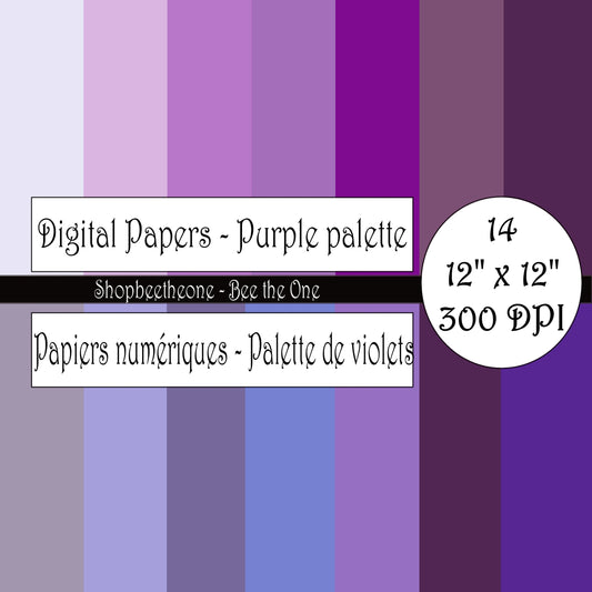 Papiers numériques "Palette de Violets" - 12" x 12" - 300 DPI - Set de 14 images - A télécharger