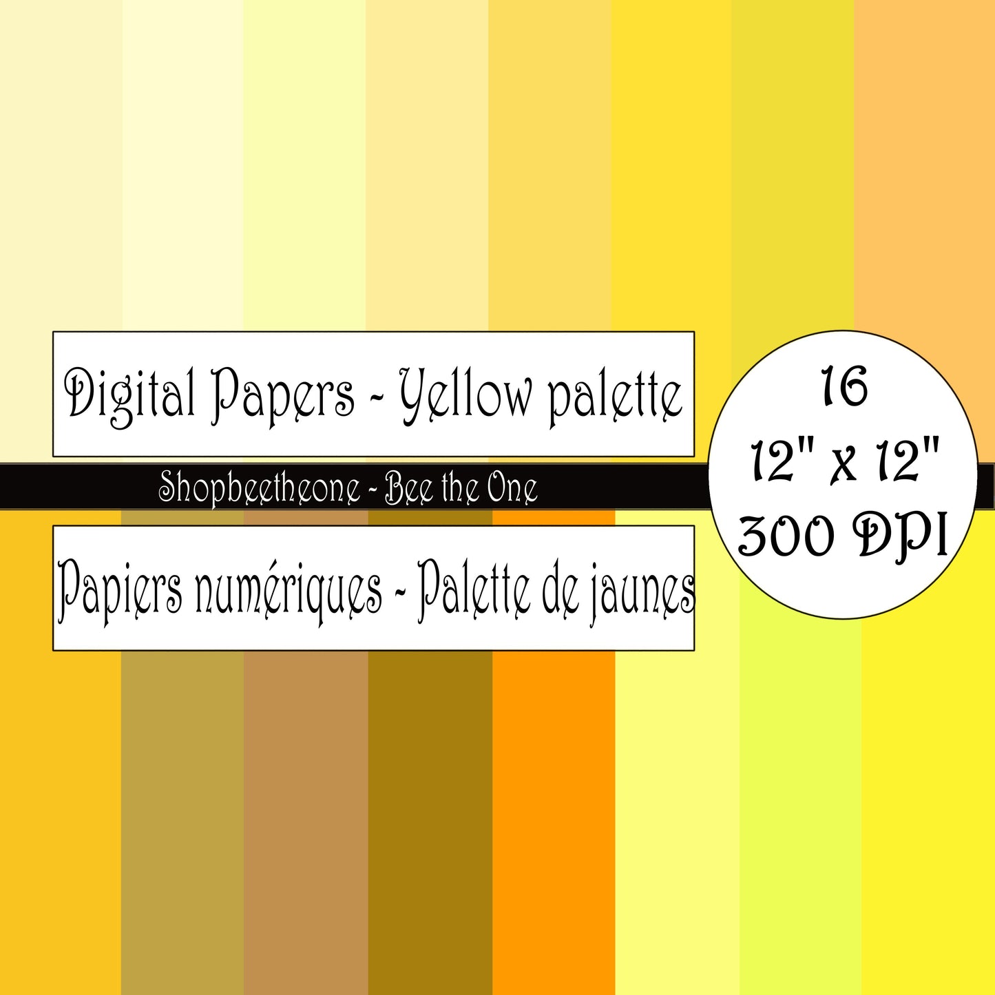 Papiers numériques "Palette de Jaunes" - 12" x 12" - 300 DPI - Set de 16 images - A télécharger