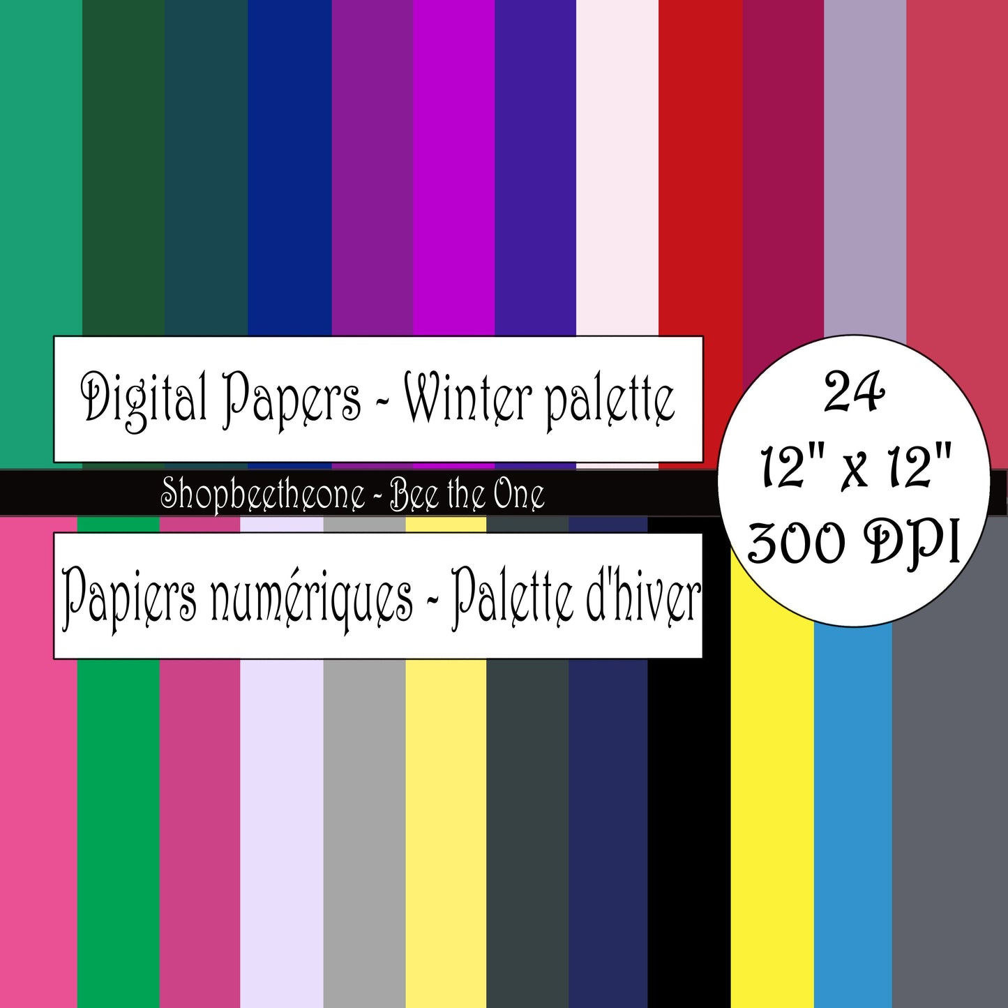 Papiers numériques "Palette d'Hiver" - 12" x 12" - 300 DPI - Set de 24 images - A télécharger
