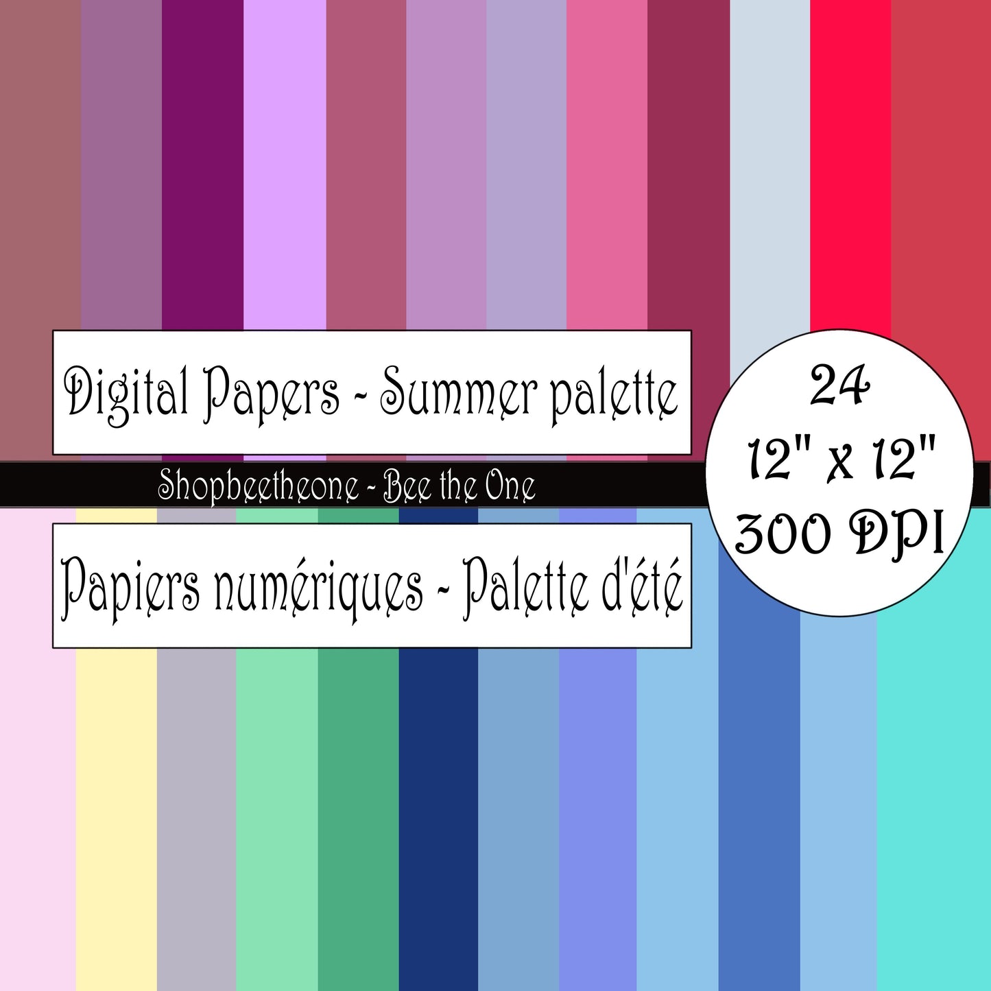 Papiers numériques "Palette d'Eté" - 12" x 12" - 300 DPI - Set de 24 images - A télécharger