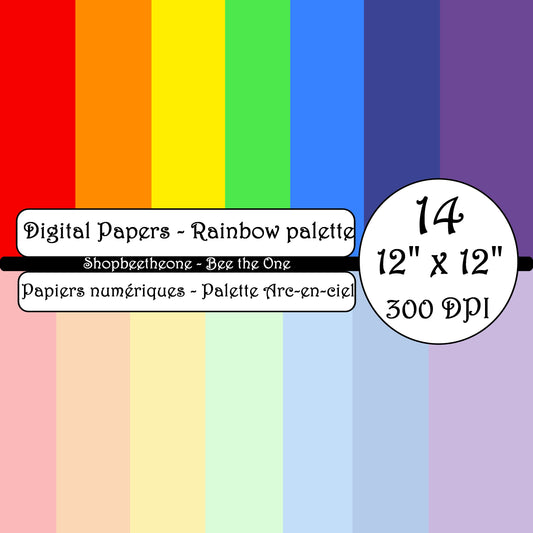 Papiers numériques "Palette Arc-en-ciel" - 12" x 12" - 300 DPI - Set de 14 images - A télécharger
