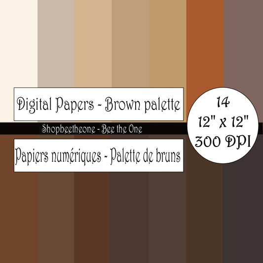 Papiers numériques "Palette de Bruns" - 12" x 12" - 300 DPI - Set de 14 images - A télécharger