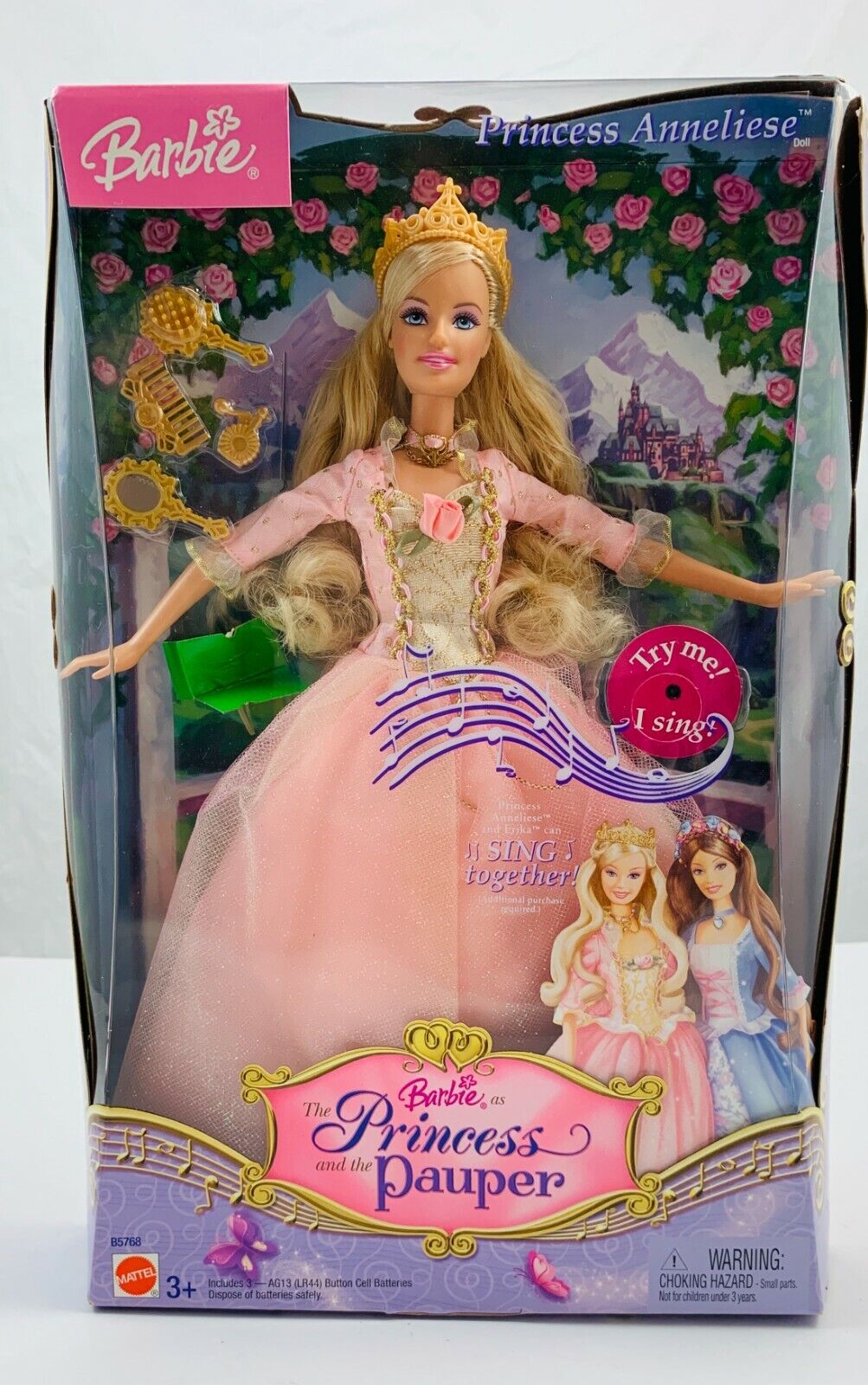 Barbie Coeur de Princesse (The Princess and the Pauper) - Princesse Anneliese - poupée musicale - Mattel 2004 - Accessoires
