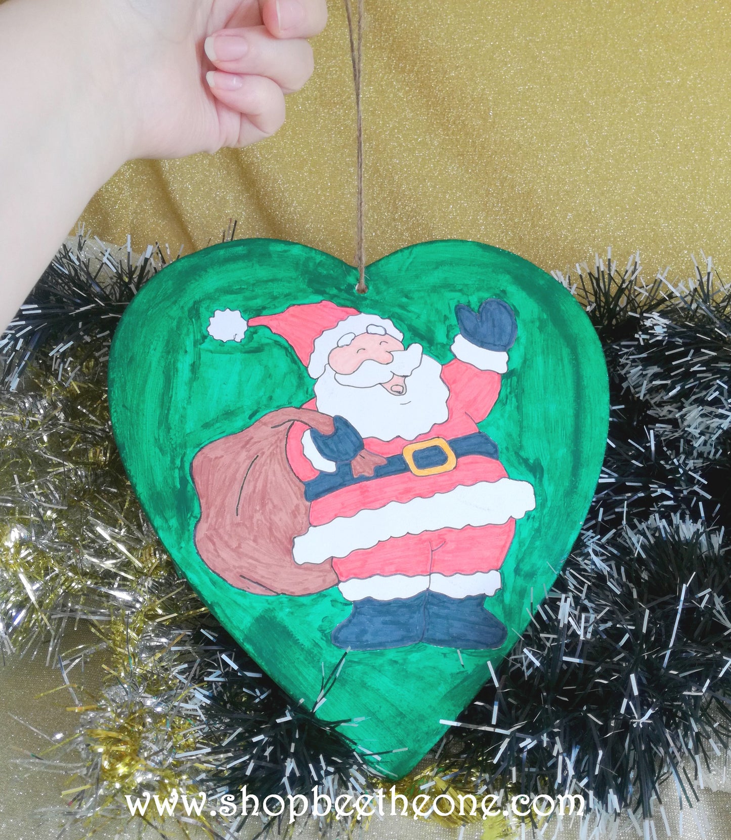 Grand coeur de Noël en bois et peint à la main - Marque Zambara