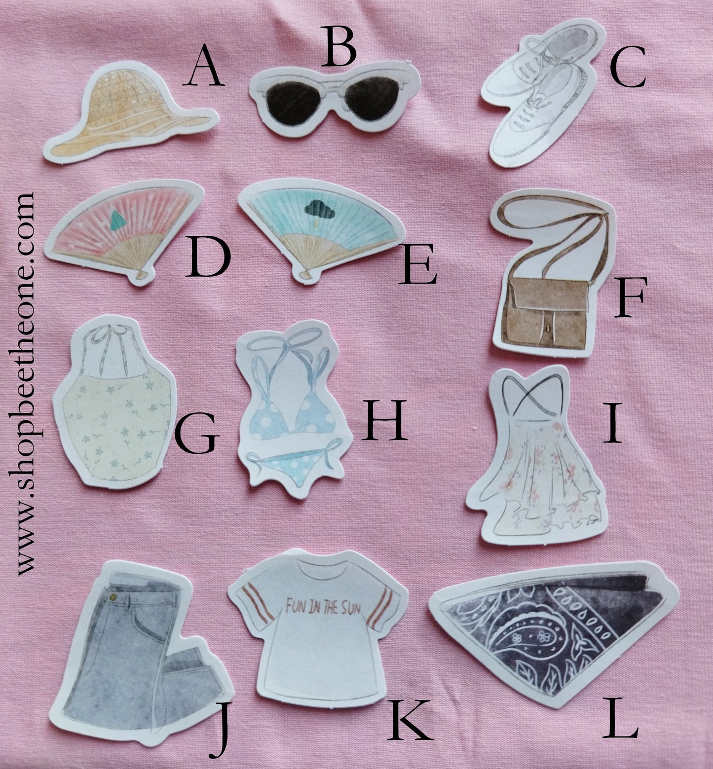 Sticker autocollant "Vêtements d'été" sur papier glacé - 12 modèles