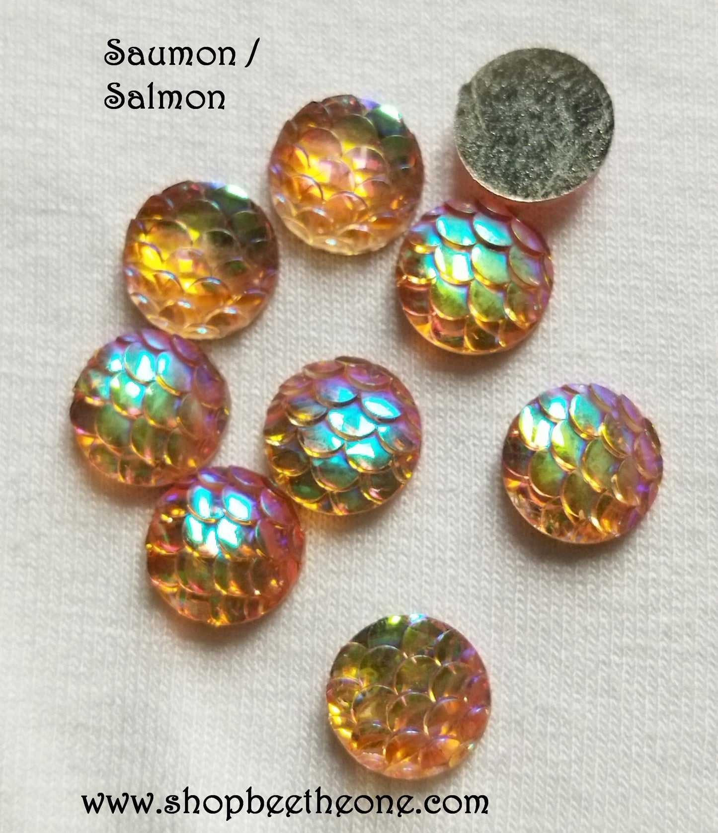 Cabochon strass demi-perle rond Ecaille de sirène/dragon nuancier irisé brillant - 10 mm - 8 coloris
