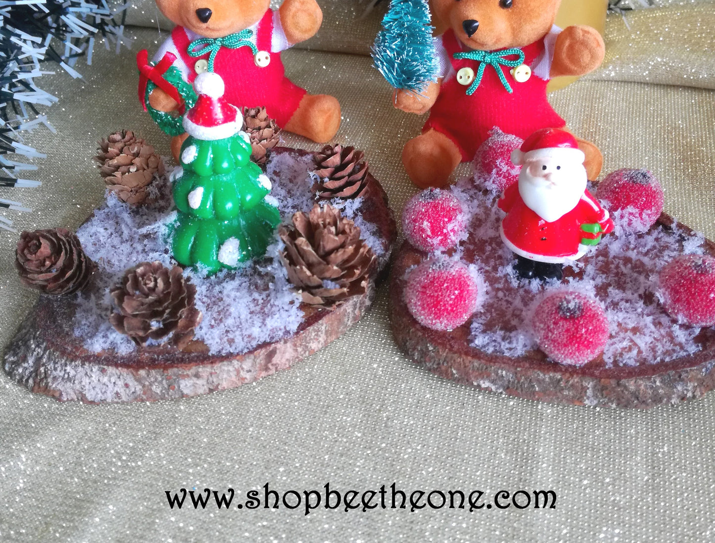 Décorations de Noël - Décors sur rondin de bois sapin ou Père Noël