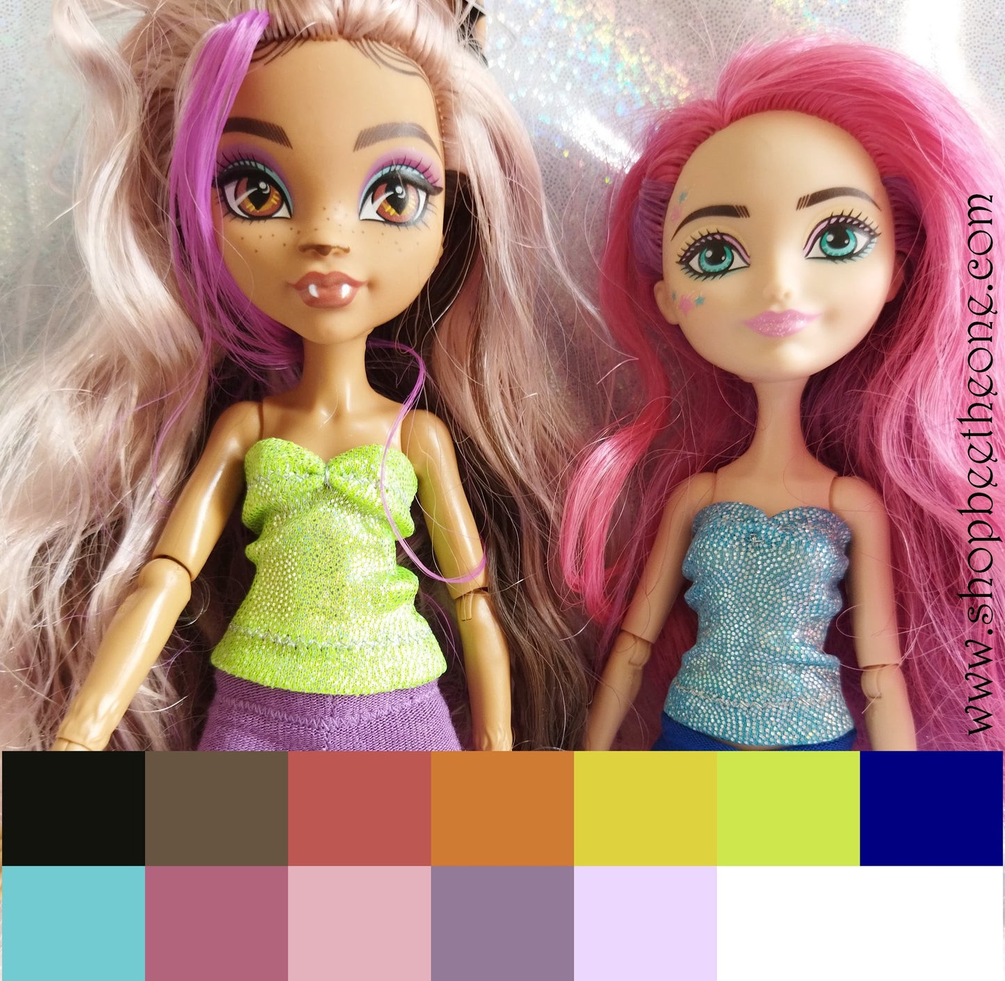 Bustier Sirène imprimé holographique pour poupées Monster High/Ever After High/Hairmazing/Winx Club (Mattel) - 12 coloris - Collection Basics - par Bee the One